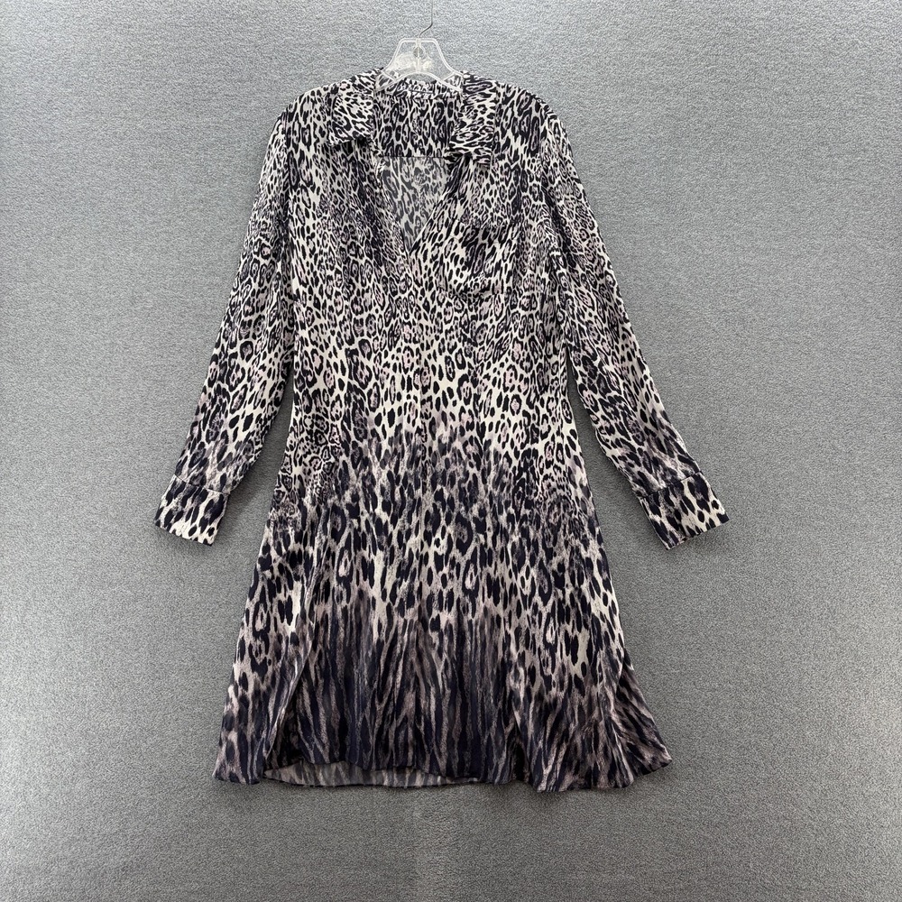 Elie Tahari Dress XL Black Leopard Print Shirt Flared Knee Length Tunic Duster